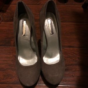 Suede Gray heels with metal back